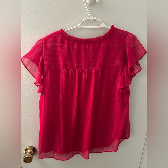 LC Lauren Conrad Pink Tie Front Ruffled V-neck Top - Picture 11 of 12